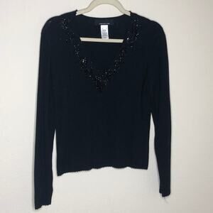 Vintage Beaded Black Top Sparkly Medium